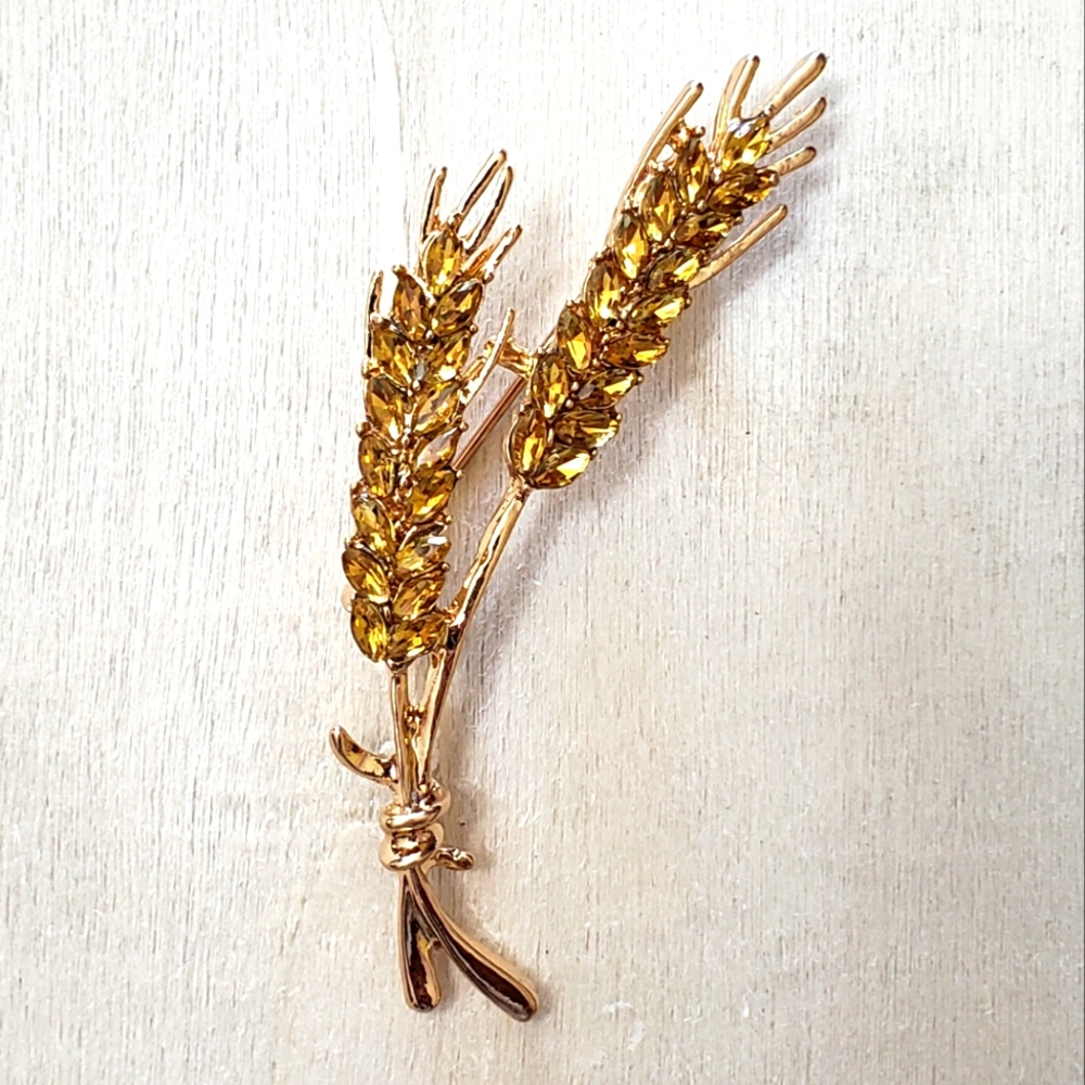 Yellow Rhinestone Wheat brooch - Picture 2 of 5